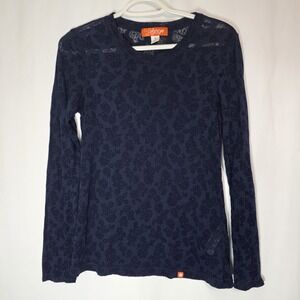 Navy Floral Lace Knit Long Sleeve Top Sheer Indie Soft Girl Coquette Aesthetic S